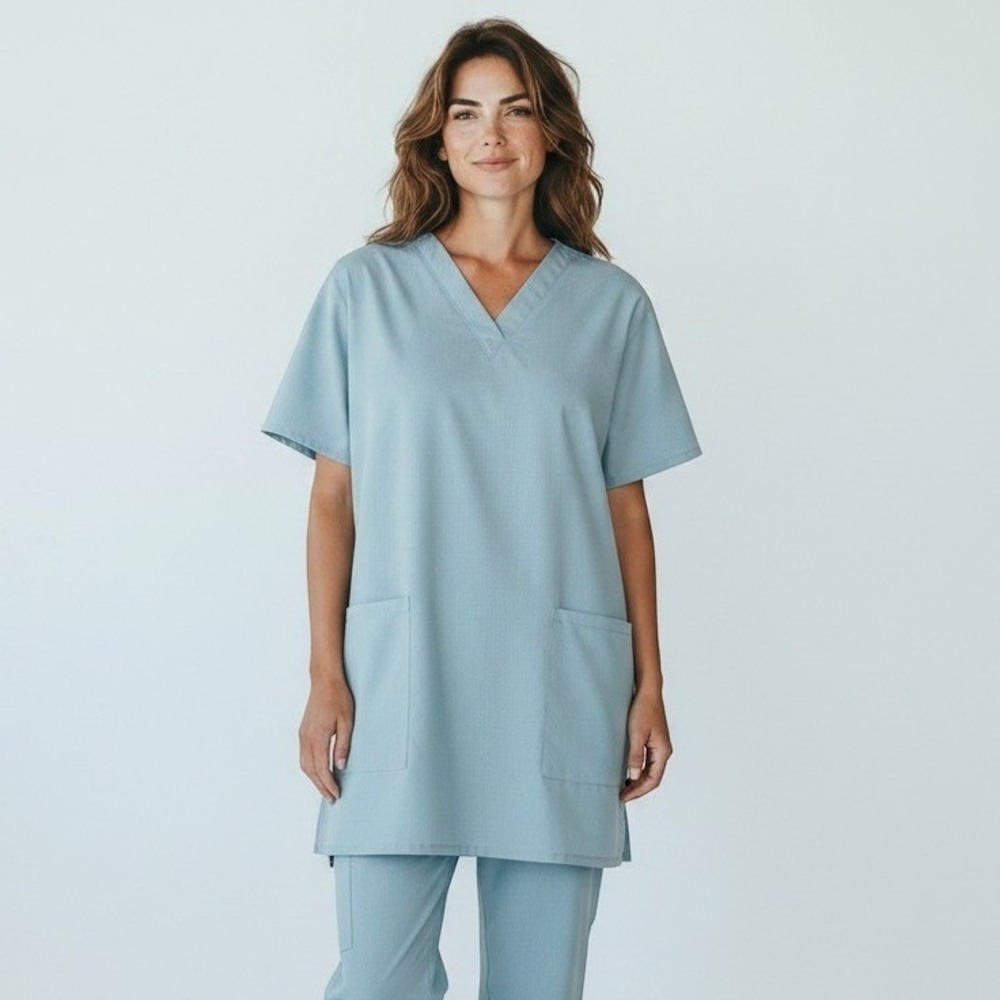 Medline Women AngelStat Scrub Top XL Blue V-Neck Pockets Utility Medical Uniform